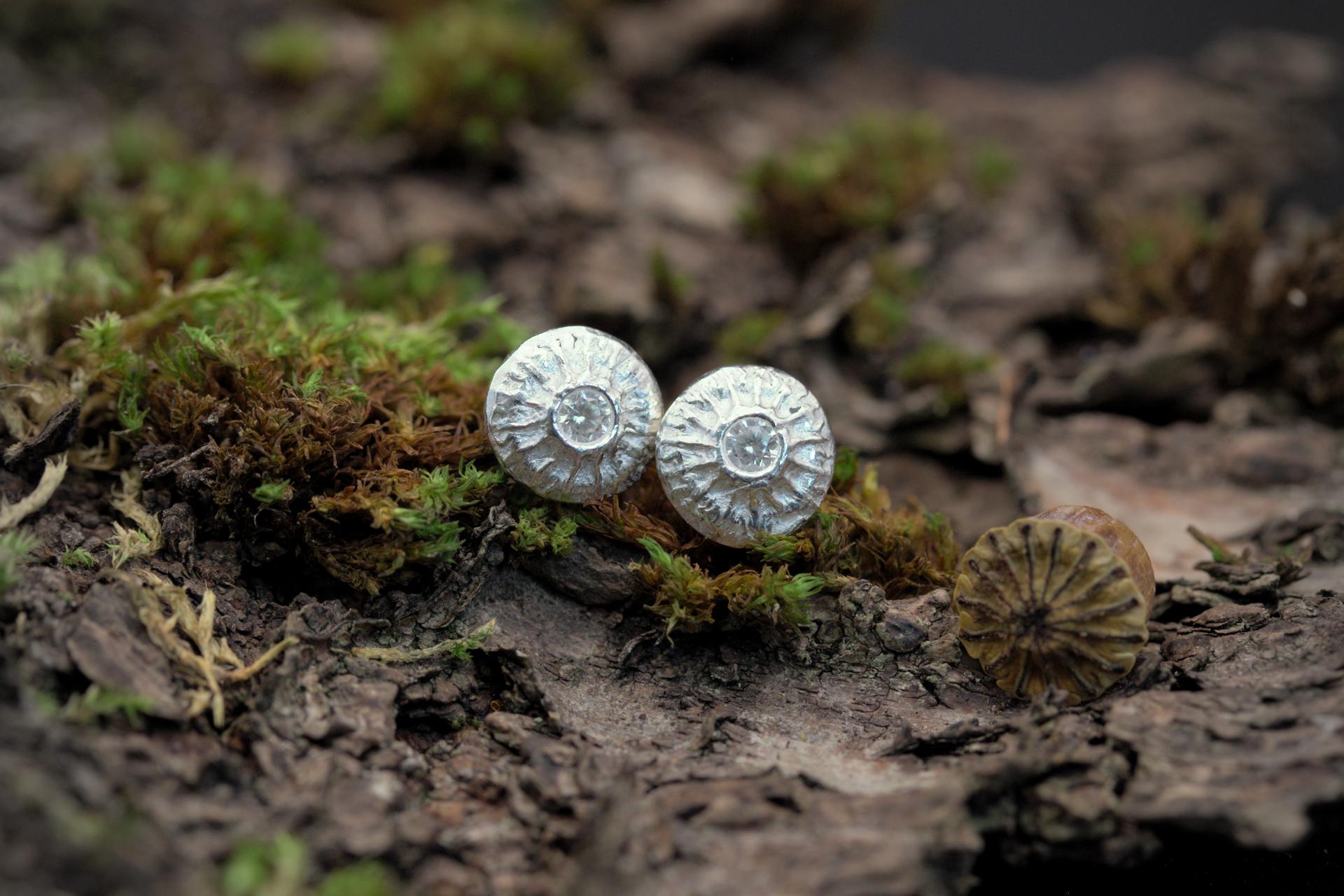 Long silver seed pod with stone offers earring